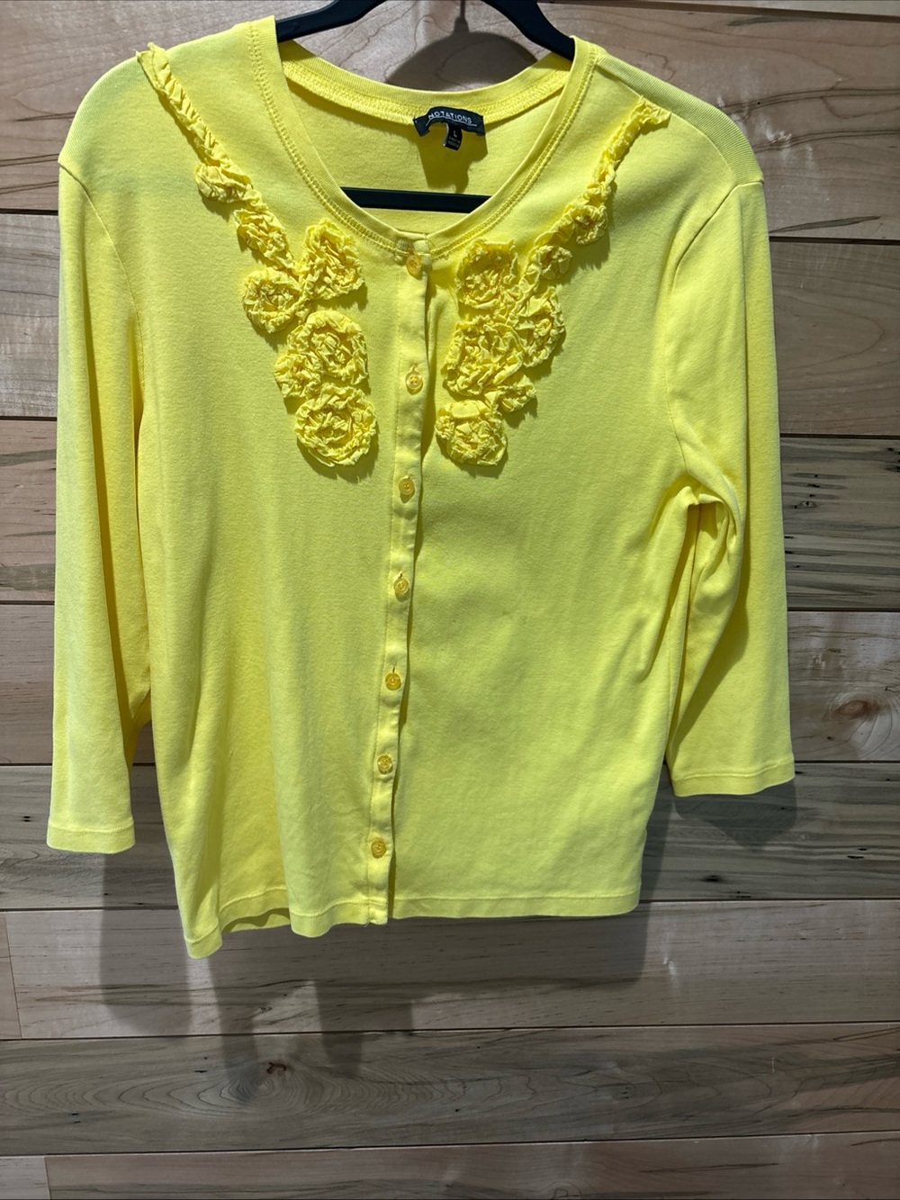 Notations Yellow Floral-Appliqué Button Cardigan